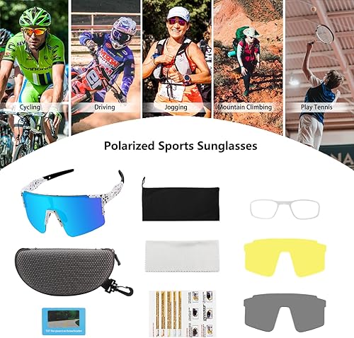Vista 117 de OULAIQI Cycling Sunglasses Polarized Sunglasses for Cycling Men Women with 1 Lens or 3 Interchangeable Lens Baseball Glasses