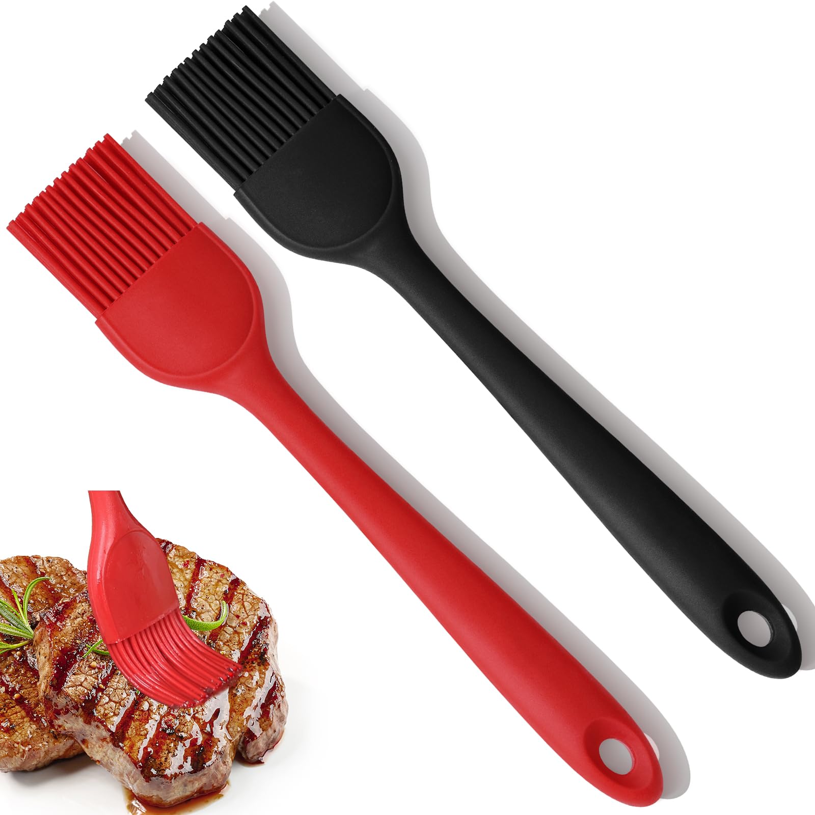 Euqvunn 2Pcs Basting Brush, BPA-Free Pastry Brushes Heat Resistant Cooking Brush for Baking, Nonstick Silicone Brushes, Healthy One-Piece Design Oil Brush for Cooking Outdoor Barbecue Utensils
