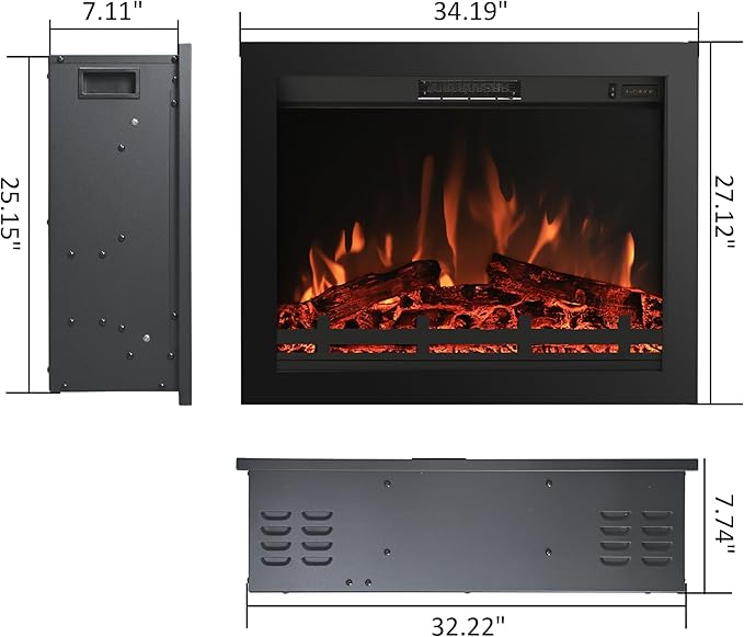 Chimenea Eléctrica 32.22", 1500W, Calefacción y Llama Ajustable miniatura 3