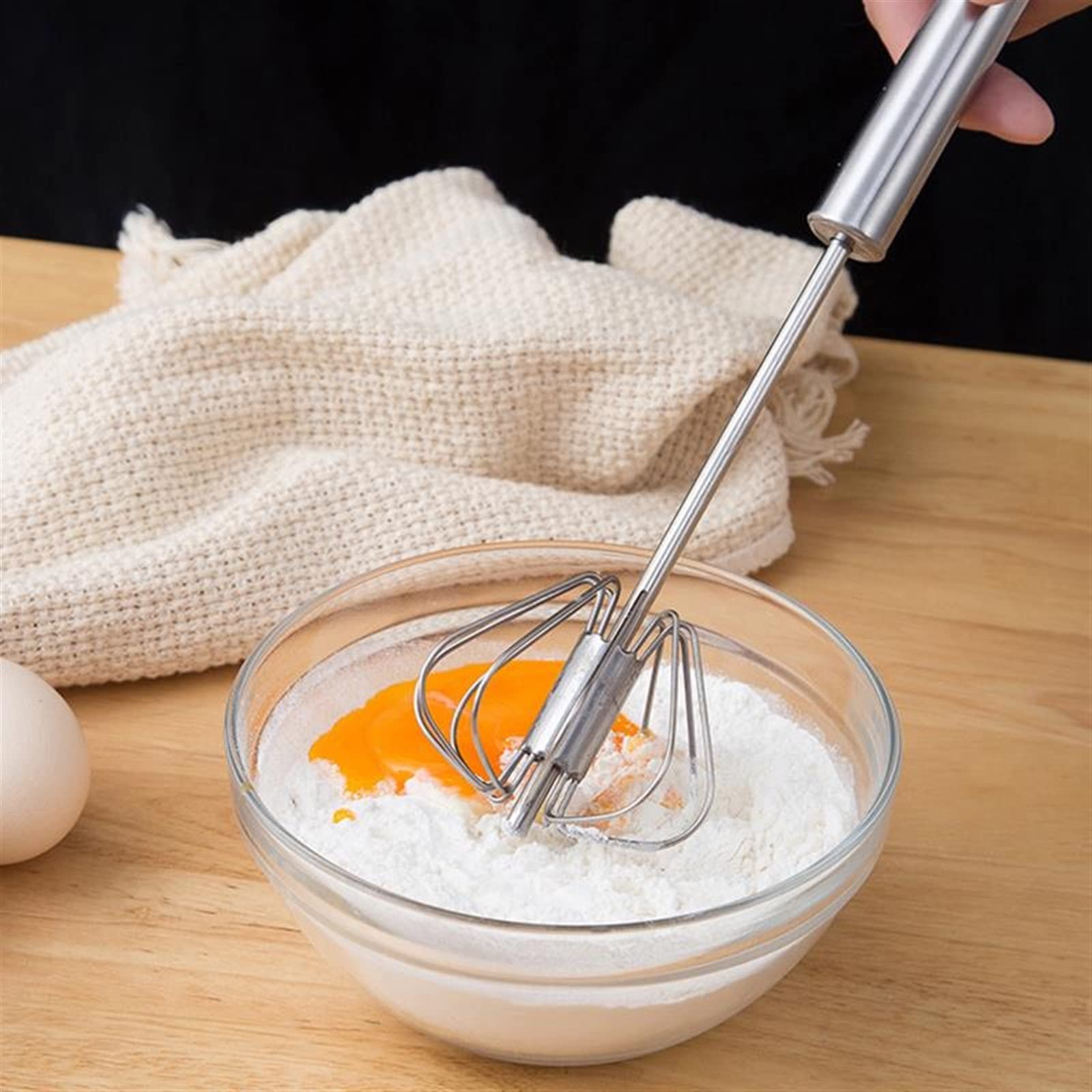 Batidor de cocina, batidor huevos semiautomático, batidora manual acero inoxidable, agitador giratorio automático, accesorios y utensilios