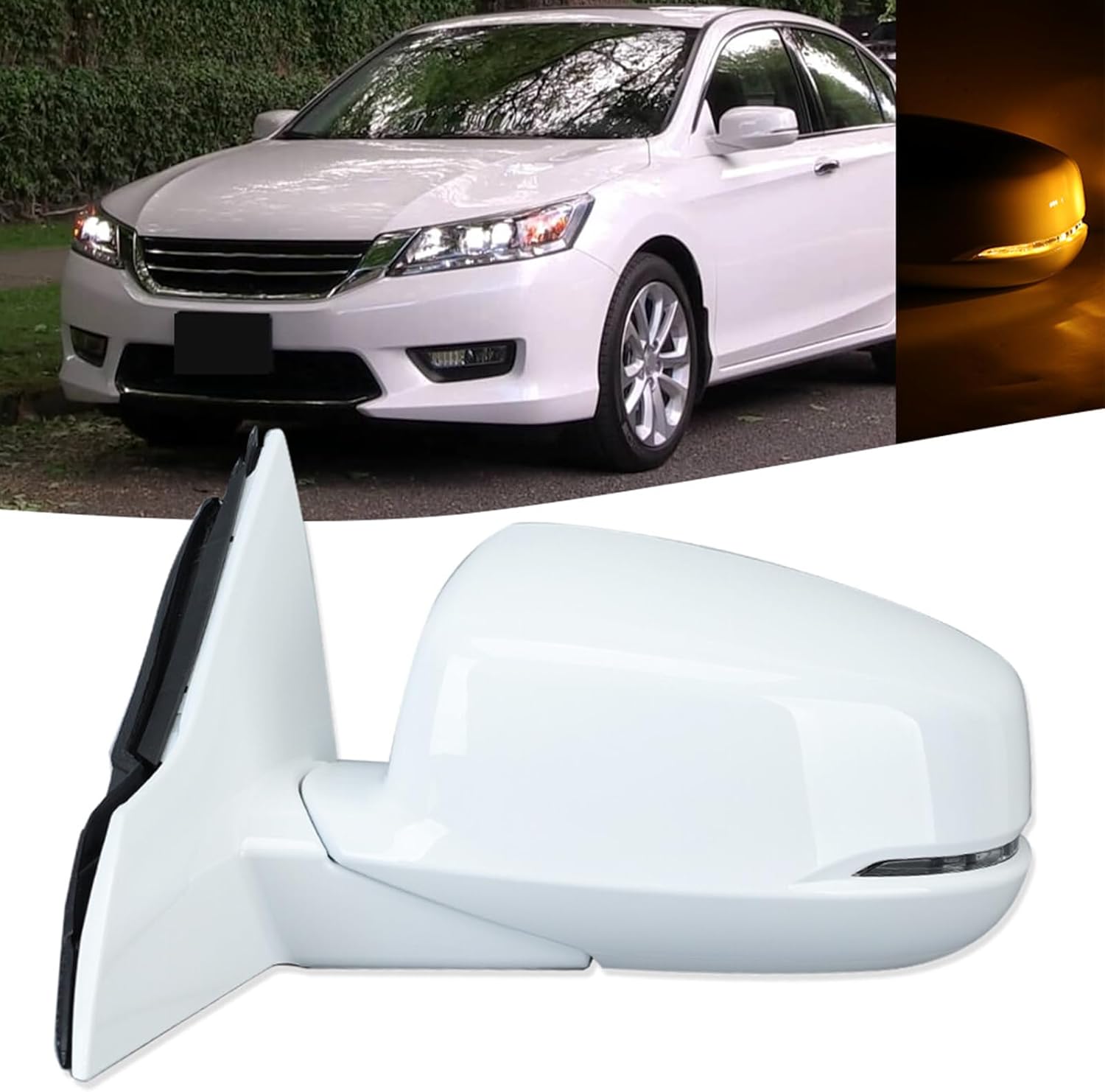 Left White Side Mirror Assembly For Honda Accord Sedan 2013 2014 2015 2016 2017 Electric Manual Fold Heated With Turn Signal Light 6 Pins Driver Side