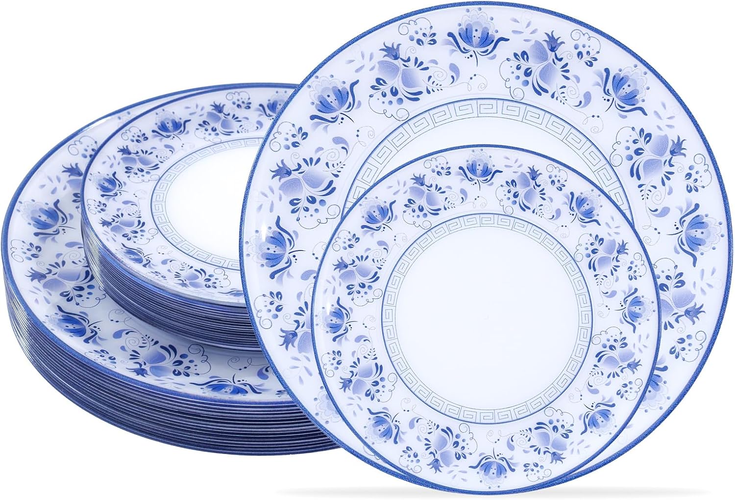 WONDERFUL 32pcs Blue Plastic Plates Blue and White Fancy Disposable Plates Floral Decorative Plate Disposable Heavy Duty for High-End Party Retro Decor