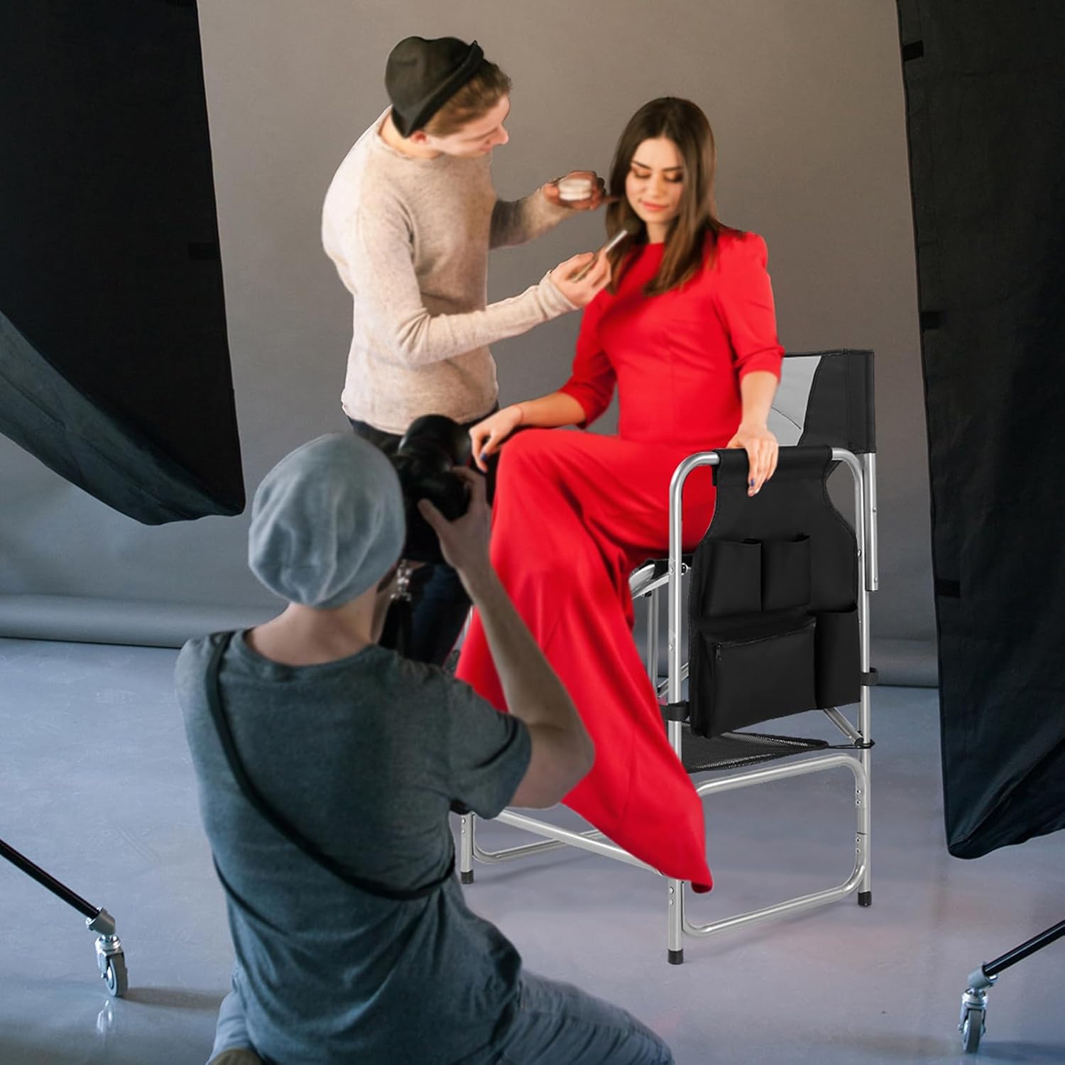 OmySalon Directors Camping Chair with Side Table Storage Bag, Foldable Camping Chair for Aritist & Client (26in)