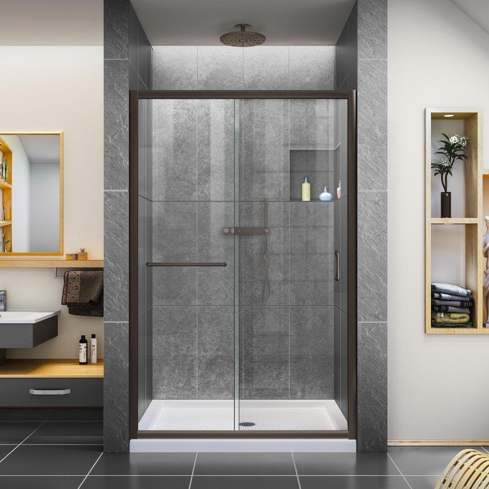 DreamLine Infinity-Z Semi-Frameless Sliding Shower Door | For openings from 44" up to 48" | Clear Glass in Brushed Nickel | SHDR-0948720-04
