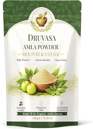 Druvasa 100% Natural Amla (Indian Gooseberry) Fruit Powder for Hair Growth 100g | Herbal Amla Powder for Hair Mask, Anti H...