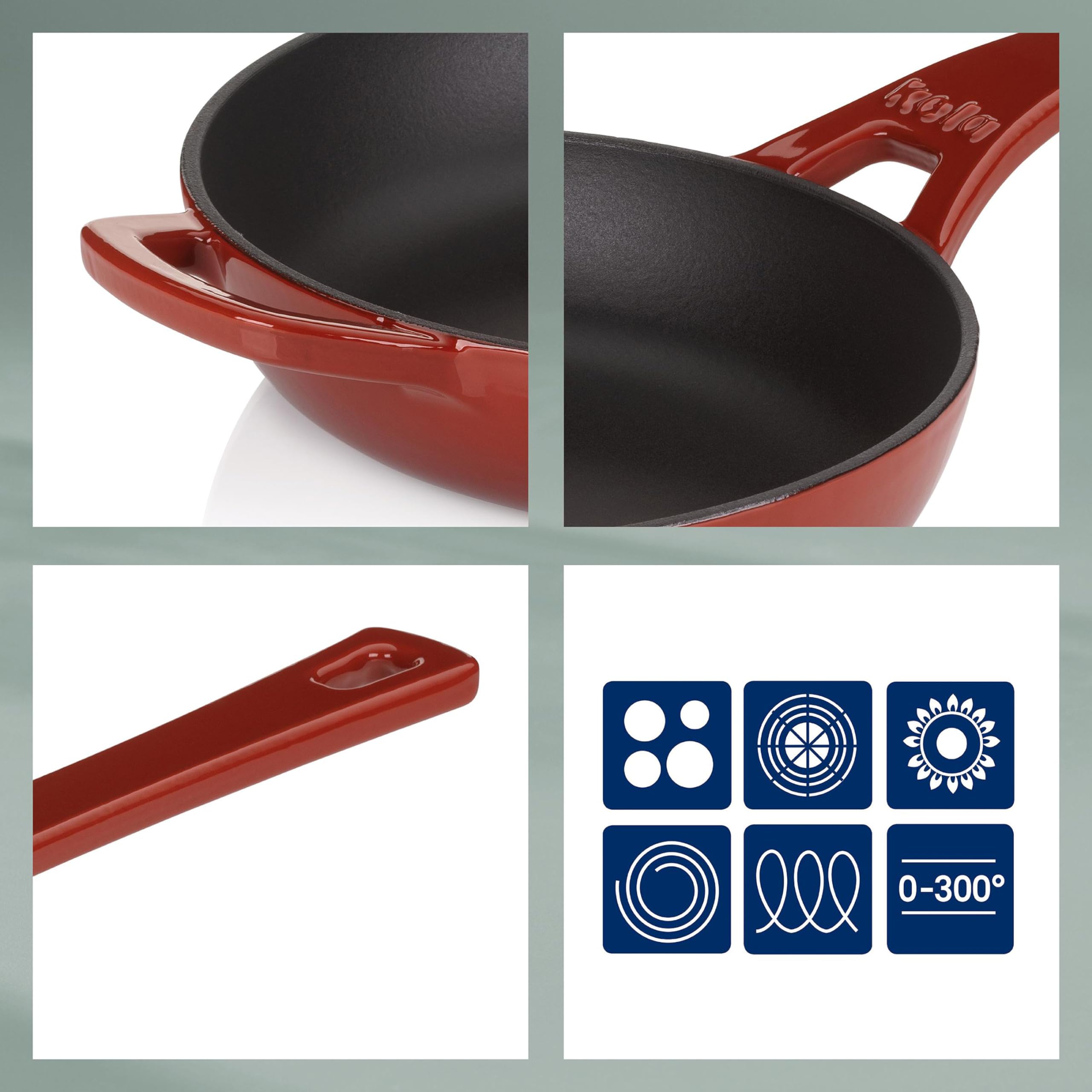 kela Gusseisen Bratpfanne 28 cm CALIDO, Bratpfanne Induktion, emailliert, Induktionspfanne, hitzebeständig bis 300°C, rot