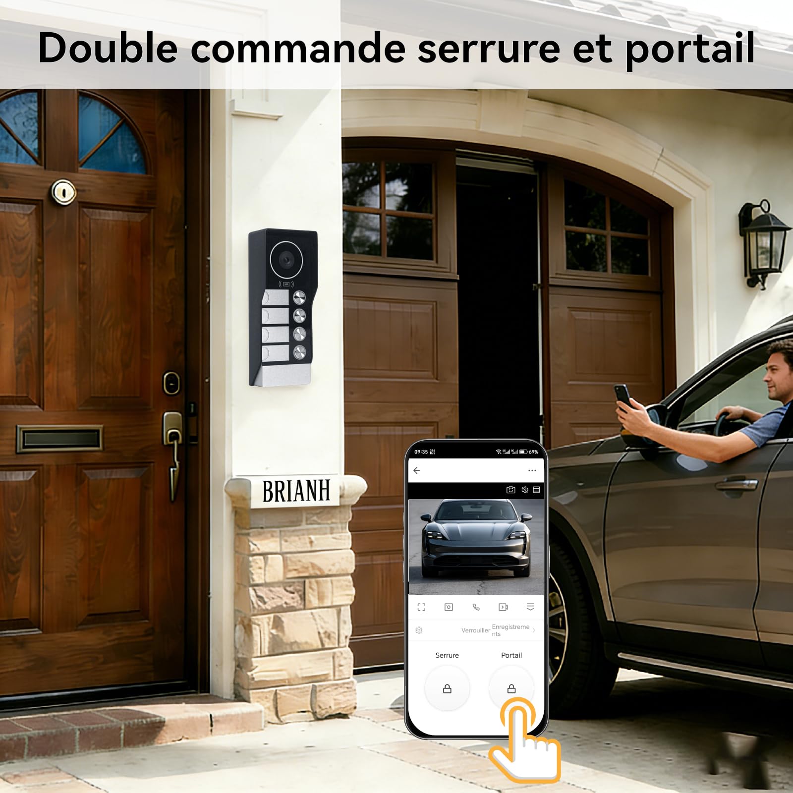 2 Fils Visiophone, Interphone Vidéo WiFi avec 7‘’ Moniteur écran Tactile,Sonnette de Caméra Vision Nocturne,Detection Humaine,APP Unlock,RFID Badges, 4-Family Kit