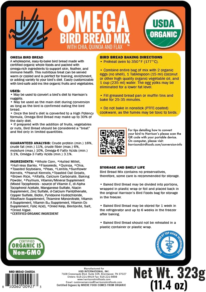 Harrison's Bird Foods Certified Organic NonGMO Omega Bird Bread Mix