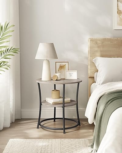 Miniatura 6 de VASAGLE Mesa auxiliar redonda de 21.7 pulgadas, mesa auxiliar de 2 niveles, mesita de noche con marco de acero, parte superior espaciosa, para Gris