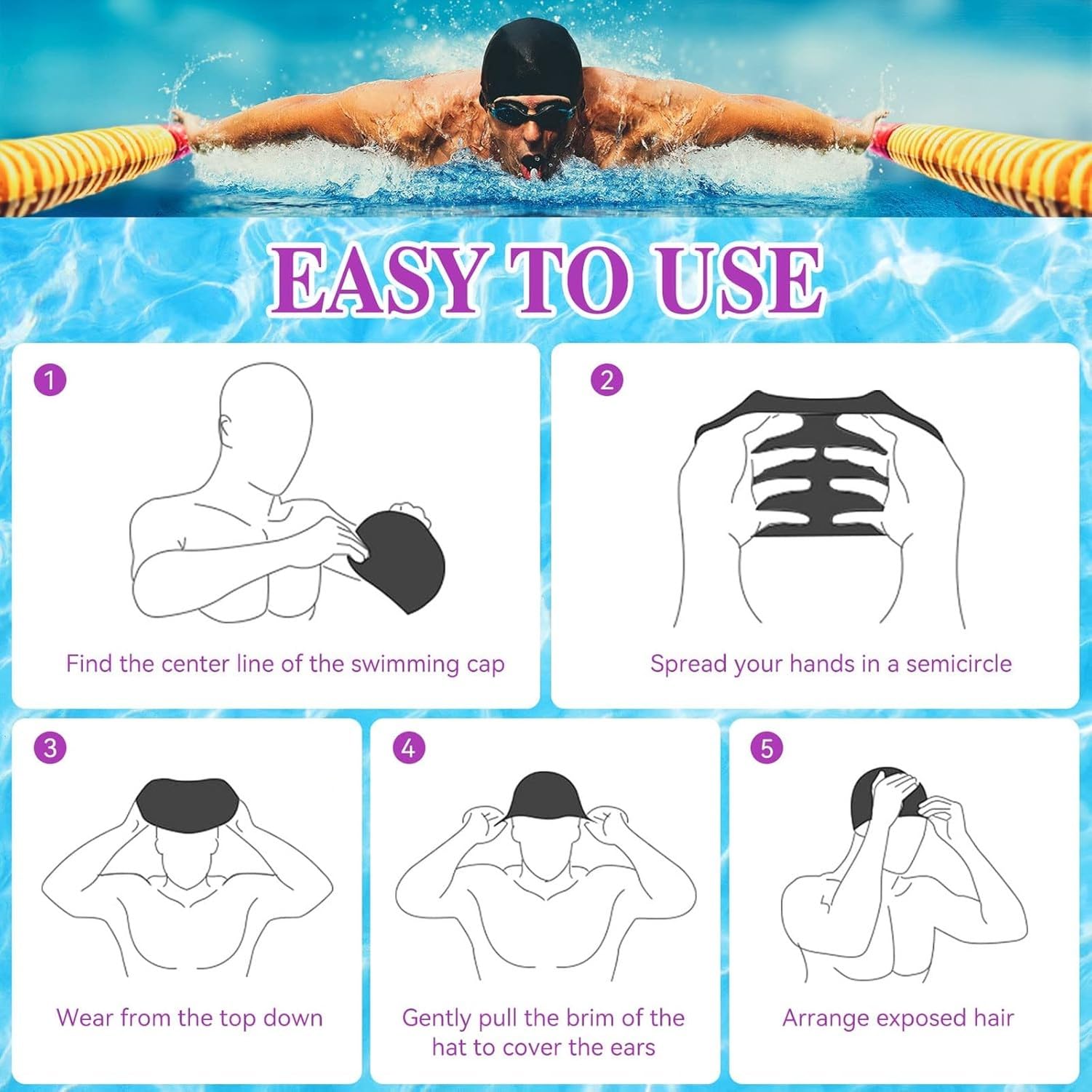 HURUMA Gorro de natación silicona 24 piezas 6 Colores Unisex Adulto sin arrugas Sombrero natación para Hombres y Mujeres entrenamiento y carreras protección Cabello im