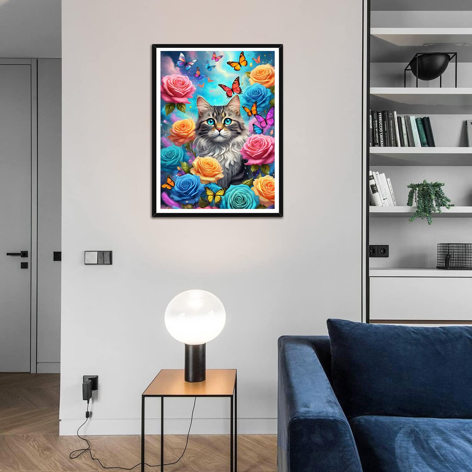 QQYRHN 5D DIY Chaton Kits De Peinture Diamant, Complète Papillon Diamond Painting Pour Adulte Débutants, Fleurs Colorées Art Du Diamant, Décoration Murale Maison Peinture Au Diamant Avec 30x40cm