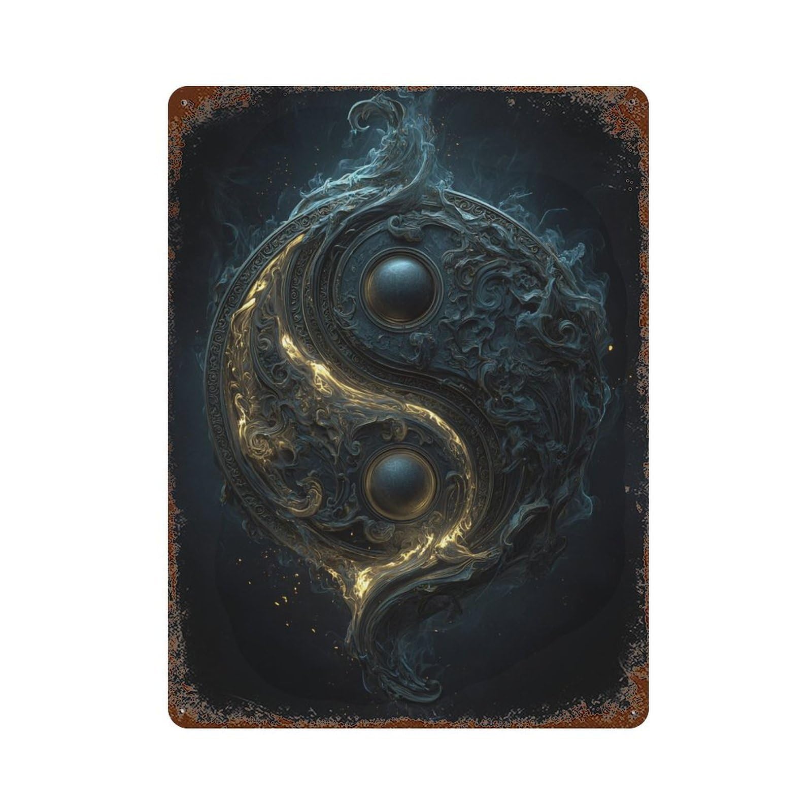 Rustic Tin Plaque Yin Yang Symbol Art Print -1 15.7"x11.8", Vintage Wall Decor for Pub, Kitchen And Man Cave Decor