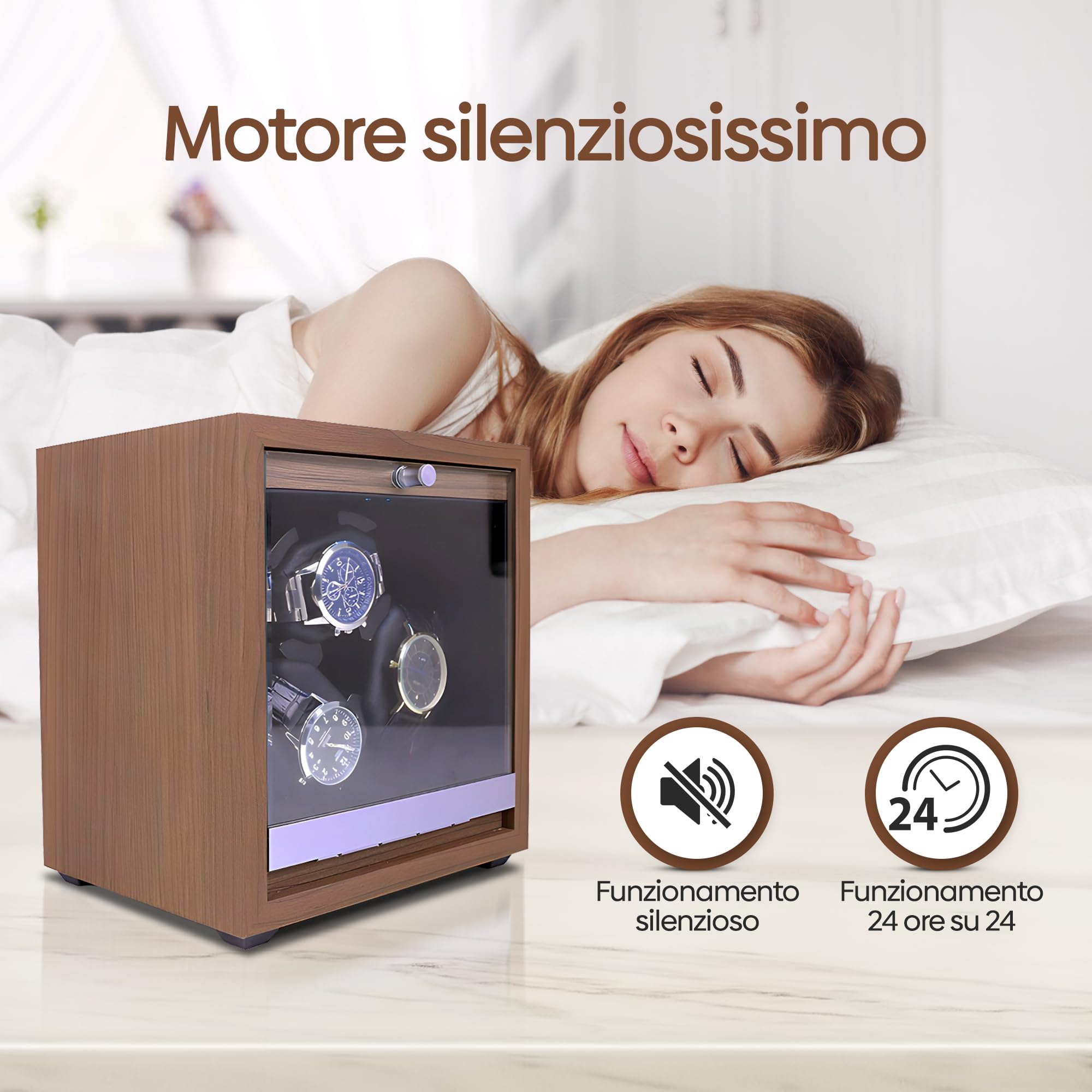 Olvy Caricaorologi per 3 Orologi, Watch Winder con Motore Ultra Silenzioso, Cuscino Flessibile per Orologio, Watch Winder in Legno