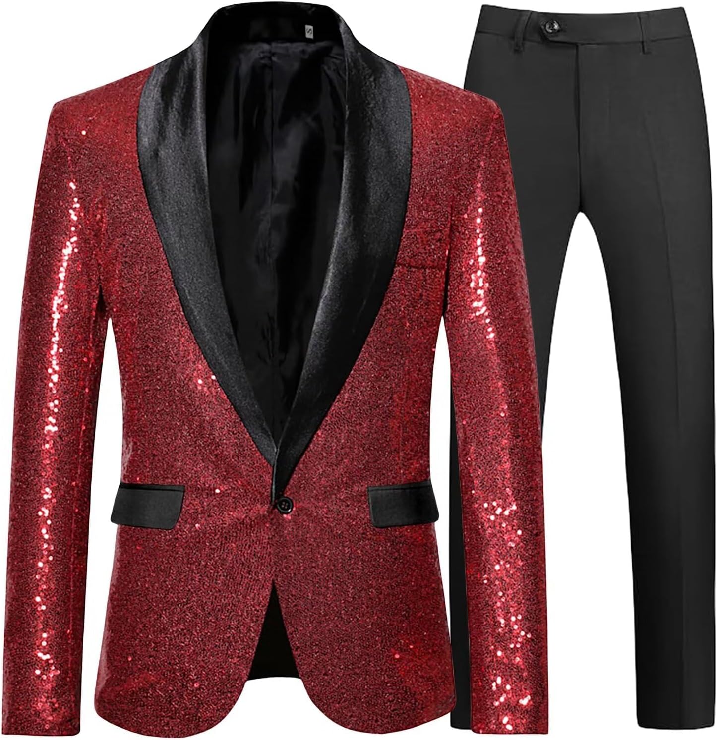 Men's Sequin 2 Piece Set One Button Suit Jacket Pant Solid Slim Fit Tuxedo Weddings Prom Party Dinner