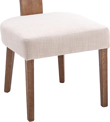 Miniatura 5 de VESCASA Sillas de comedor tapizadas de lino con patas de madera natural, sillas de comedor acolchadas con respaldo abierto curvado de ratán para