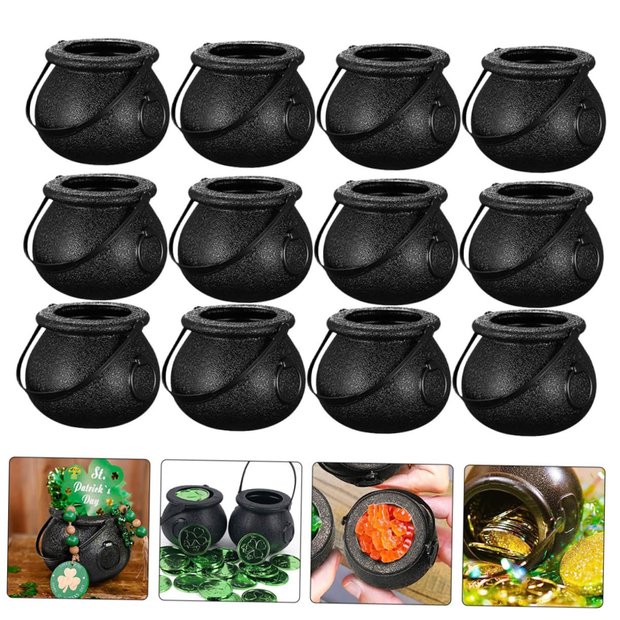 Cabilock 12pcs Halloween Cauldron Candy Bowl Plastic Kettle Holder for Halloween Decorations Witch Pot Design for Trick Treating and Party Supplies