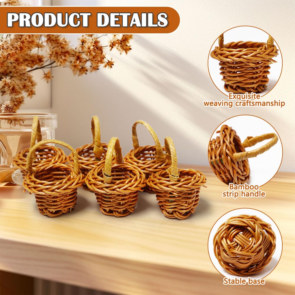 20 Stück Mini Geflochten Korb Miniatur Rattan Korb mit Henkel Klein Weidenkorb Körbchen aus Kunststoff für Party-Dekoration Hochzeit Tischdeko