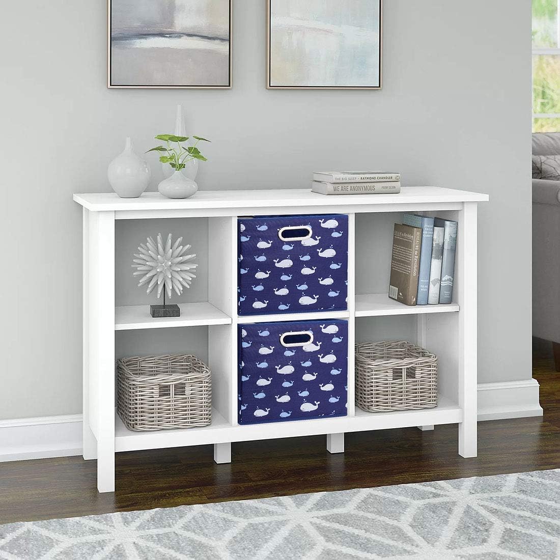 i BKGOO Cloth Storage Bins Set of 6 Thick Fabric Drawers Foldable Cubes Basket Organizer Container with Dual Metal Handles for Shelf Cabinet Bookcase Boxes Dark-Blue 10.5x10.5x11 inch