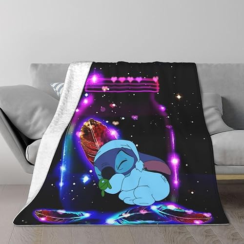 Manta de puntada para todas las estaciones, súper acogedora, suave, ligera, de franela, para el hogar, sofá, campamento y viajes, 60 x 50 pulgadas