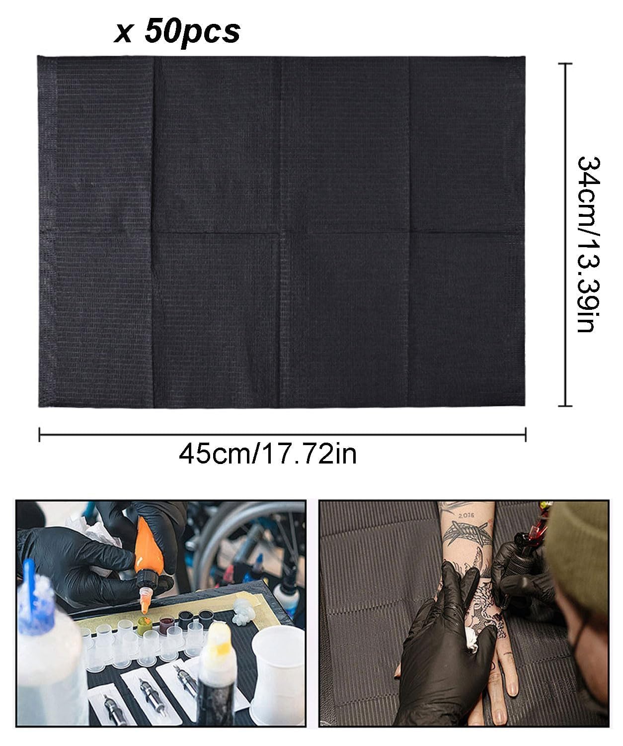 50 Pezzi Bavaglini Dentali,34cm*45cm Tovaglia Monouso per Tatuaggi,Bavaglini Per Tatuaggio,Bavaglini per Tatuaggio Usa e Getta,Adatto per tovaglioli per catering,cliniche,studi di tatuaggi,ecc.(Nero)