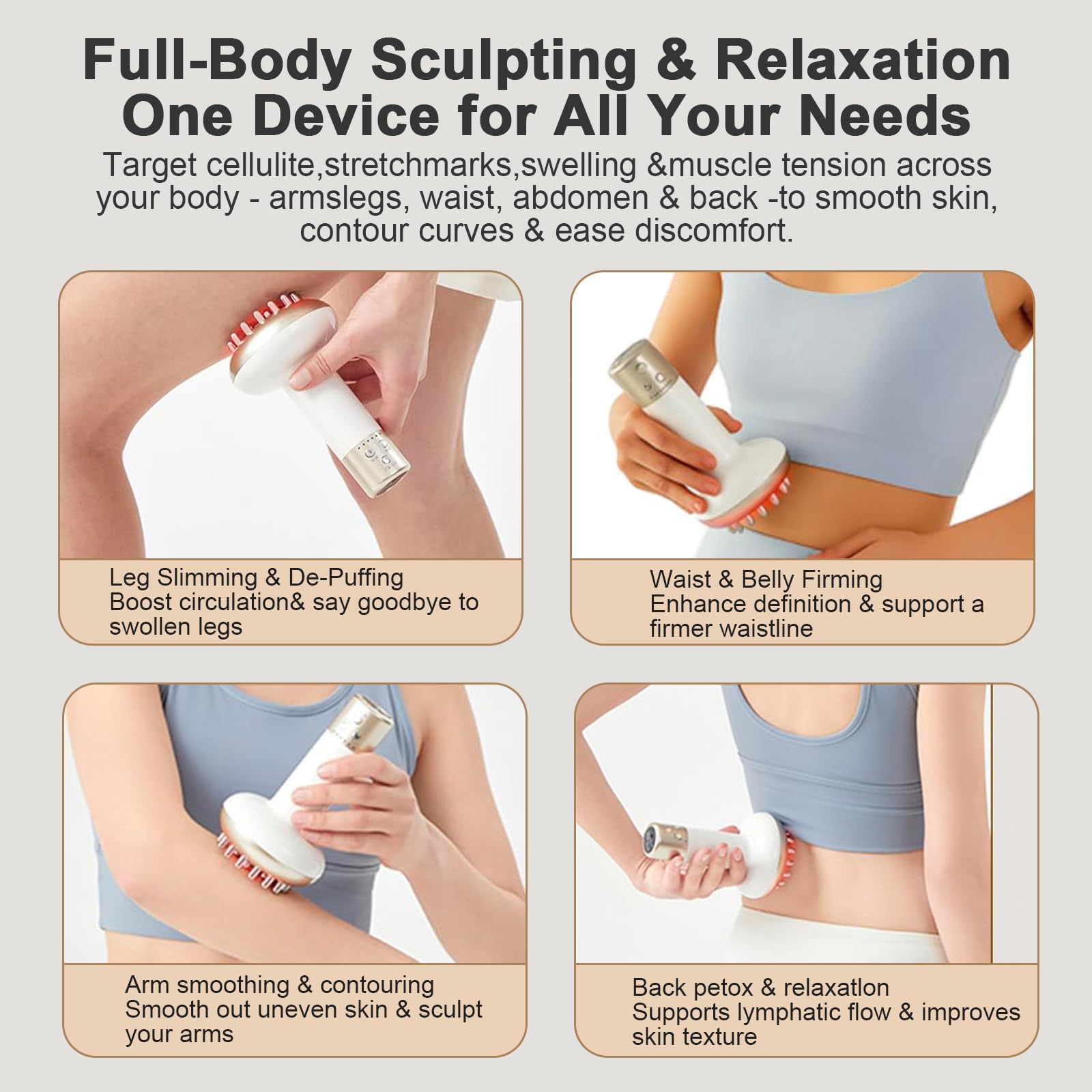 Lymphdrainage Massagegerät & Anti Cellulite Massage, SINZONeu® Wiederaufladbare Körper Massagegerät mit Wärme, Rotlicht, Vibration für Beine, Arme, Bauch，Blassgelb
