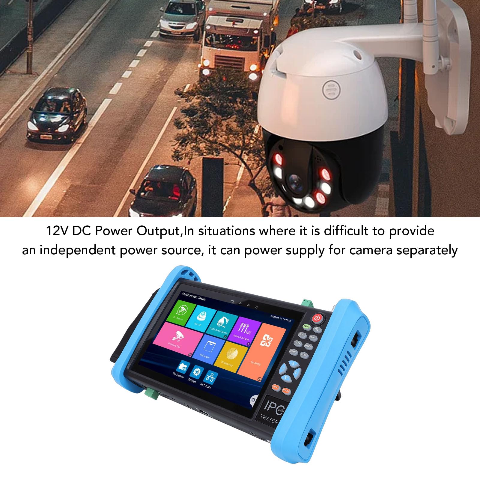 Tester CCTV Tester per Telecamera Portatile con Display HD da 7 Pollici per Telecamere IP/analogiche da Lavoro All'aperto Materiale ABS (Spina europea)