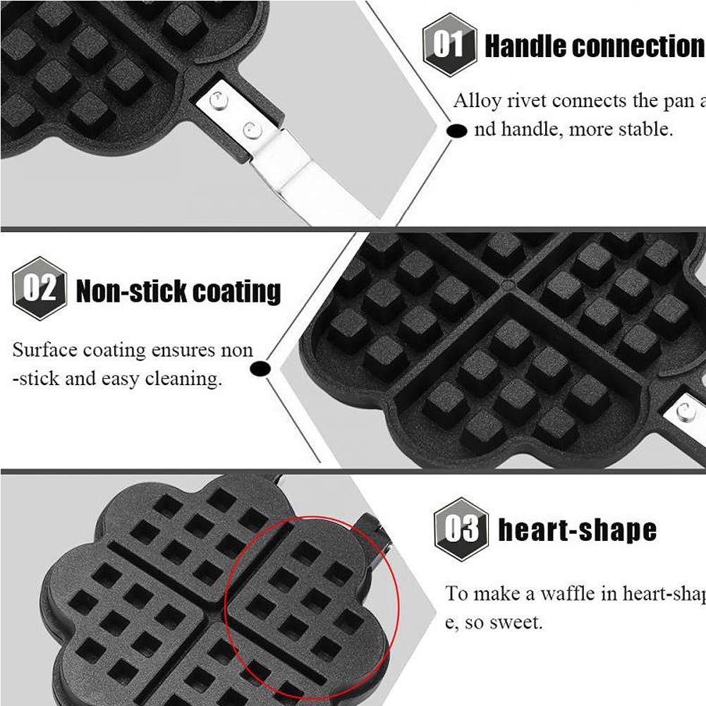 CANDeal Padella per Waffle Antiaderente a Forma di Cuore Waffle belgi, tostapane, tostapane, Colazione, Utilizzare sul Piano Cottura