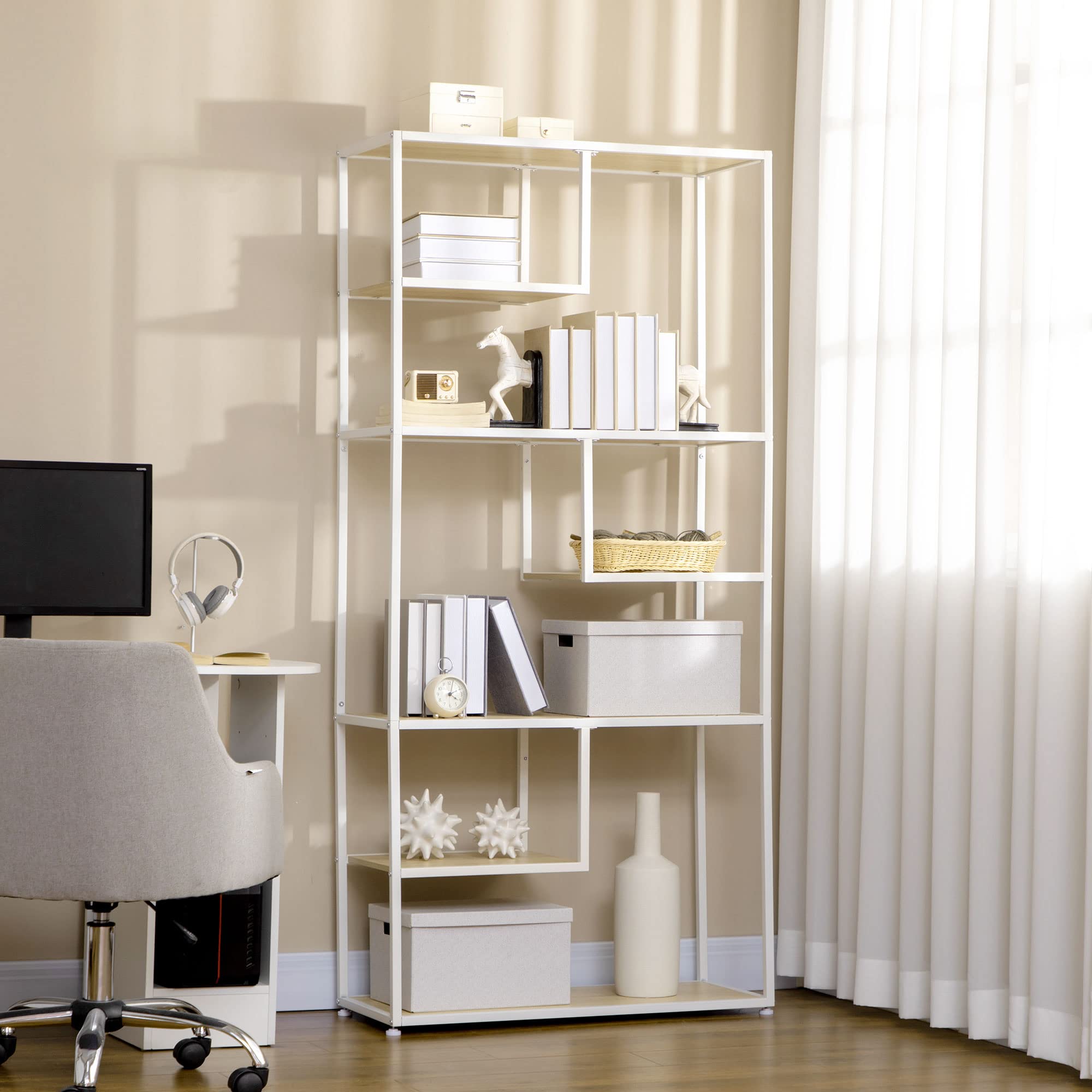 HOMCOM Estantería de Almacenamiento Industrial 83x34x180 cm Roble | Estantería para Salón, Librería, con Marco de Acero, para Oficina Estudio Cocina