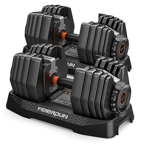 FEIERDUN 15-in-1 Quick-Adjust Dumbbell Set — 52.5 lb Pair