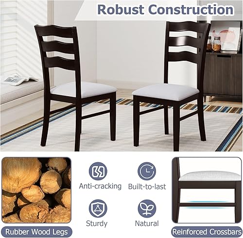 Miniatura 7 de Giantex Juego de 2 sillas de comedor de madera, sillas de cocina tapizadas con patas de madera de goma, asiento acolchado de tela, respaldo de