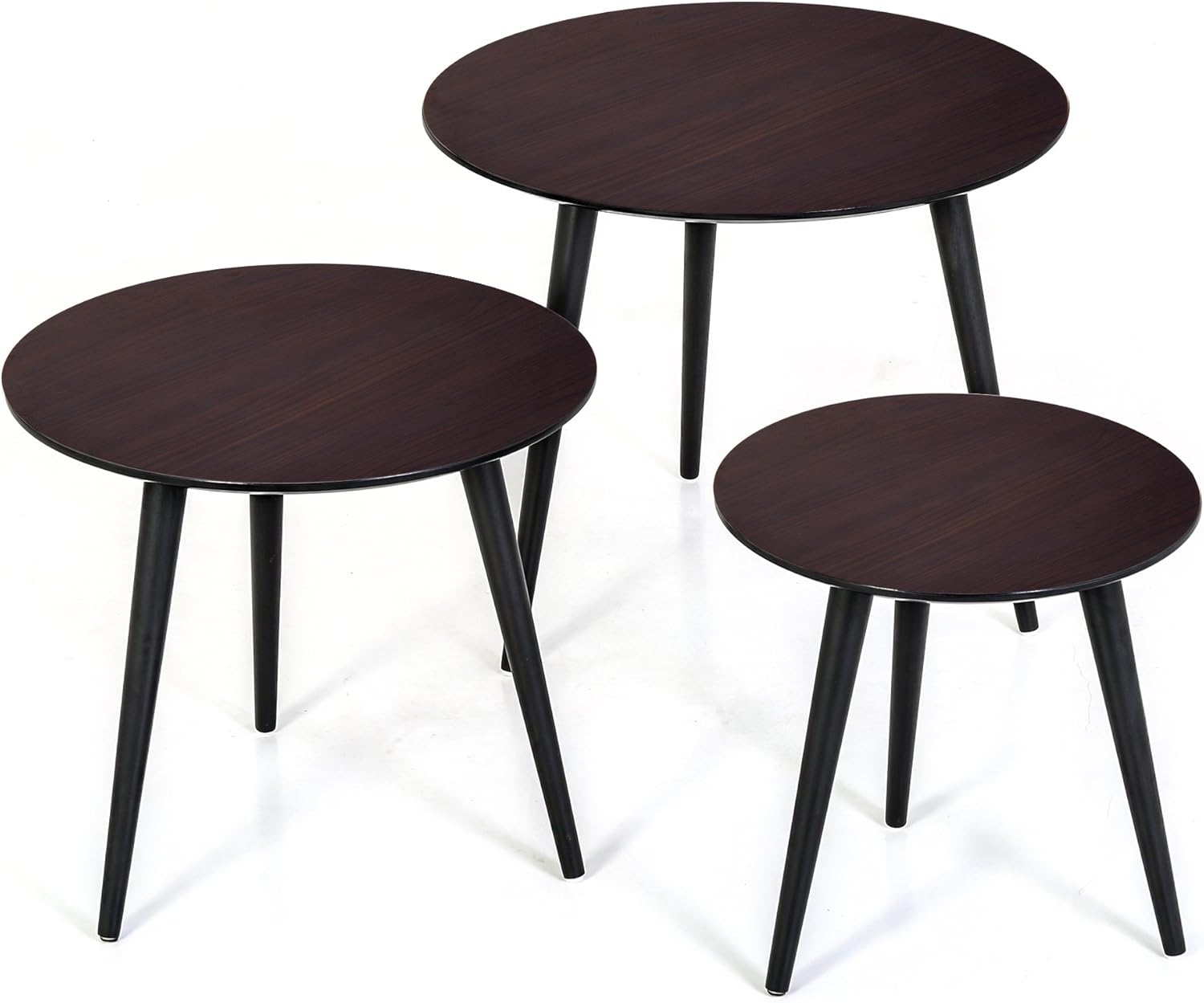 Wood Coffee Table Round Set of 3 Modern Decor End Side