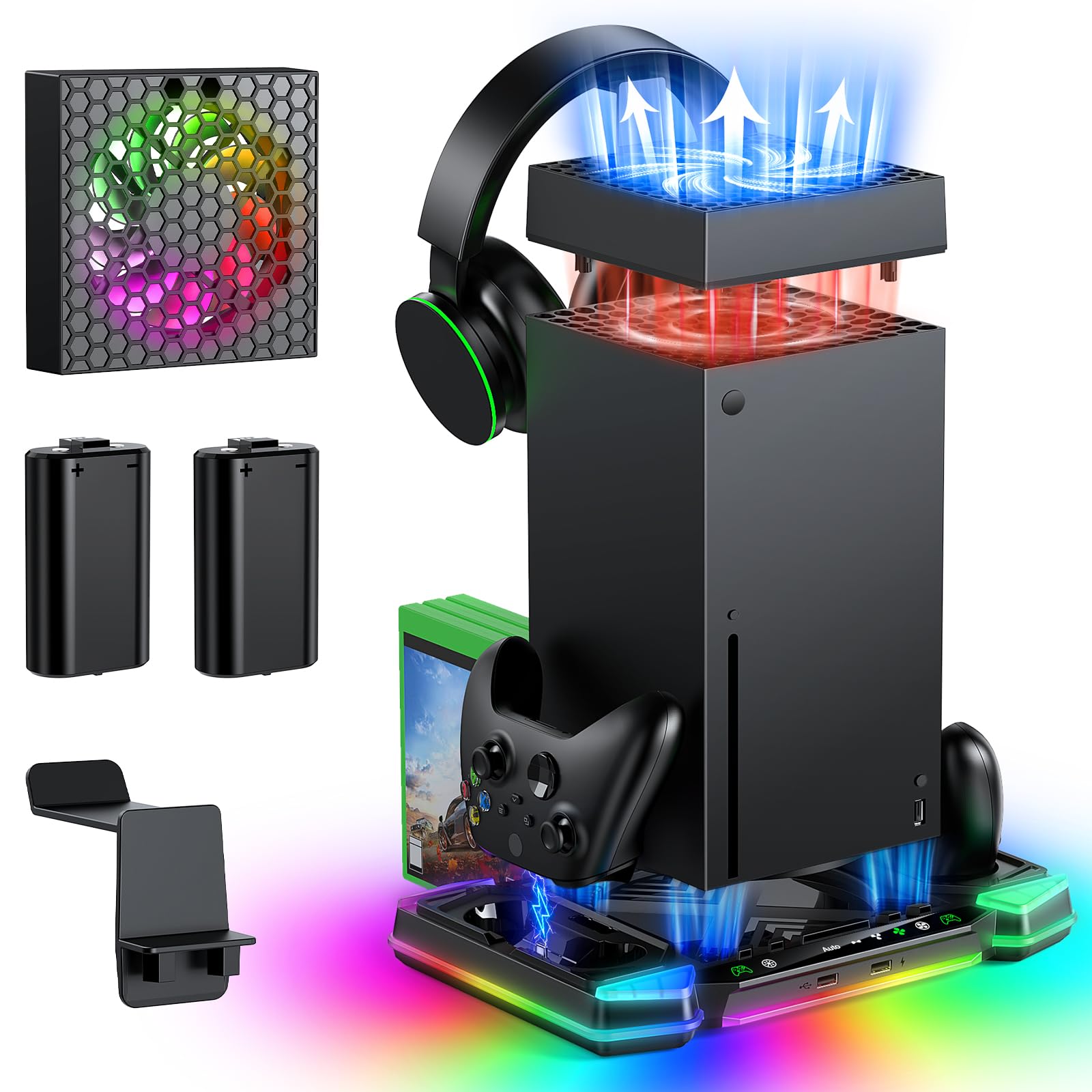 Auto Cooling Fan with Charging Stand Accessories for Xbox Series X