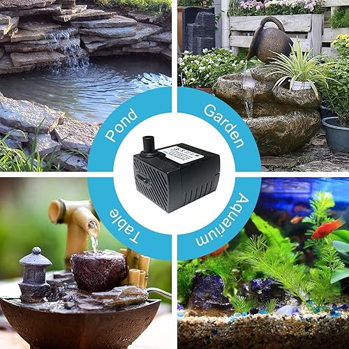 Miniatura 7 de Bomba sumergible silenciosa para pecera, 80 GPH 2.6 pies, elevación, 4 W, 110 V, 2 clavijas, ajustable para acuario de 3-5 galones, fuente de