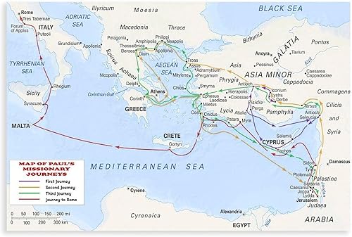 Miniatura 1 de Póster de Paul's Missionary Journeys Bible Story Study Map Poster Lienzo Arte de Pared Pintura Decoración de Dormitorio Para El Hogar, Oficina, Aula