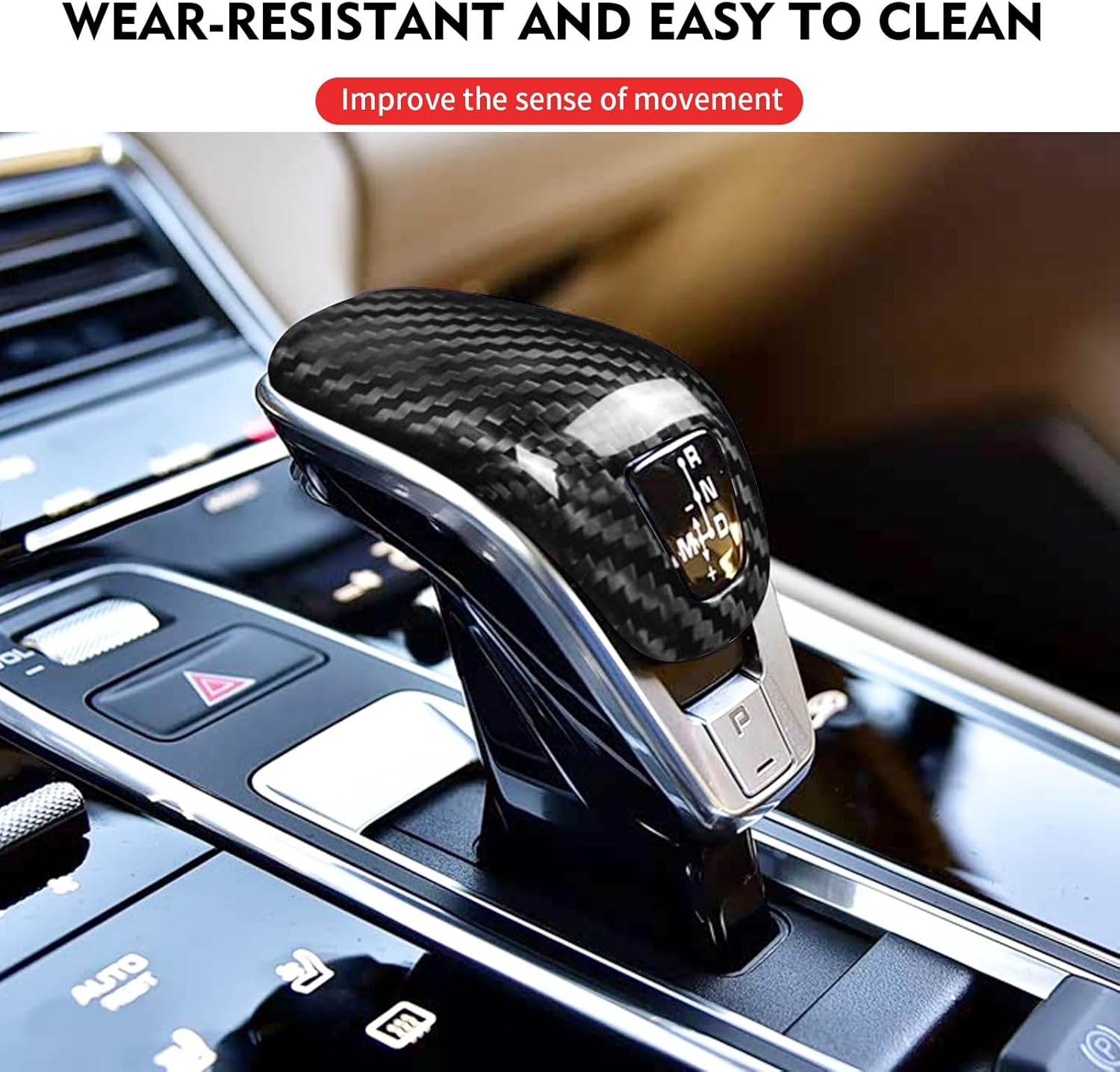 Compatible wth Carbon Fiber Gear Shift Knob Cover Automotive Shift Lever Decoration for Porsche Panamera 2017-2023 (Black)