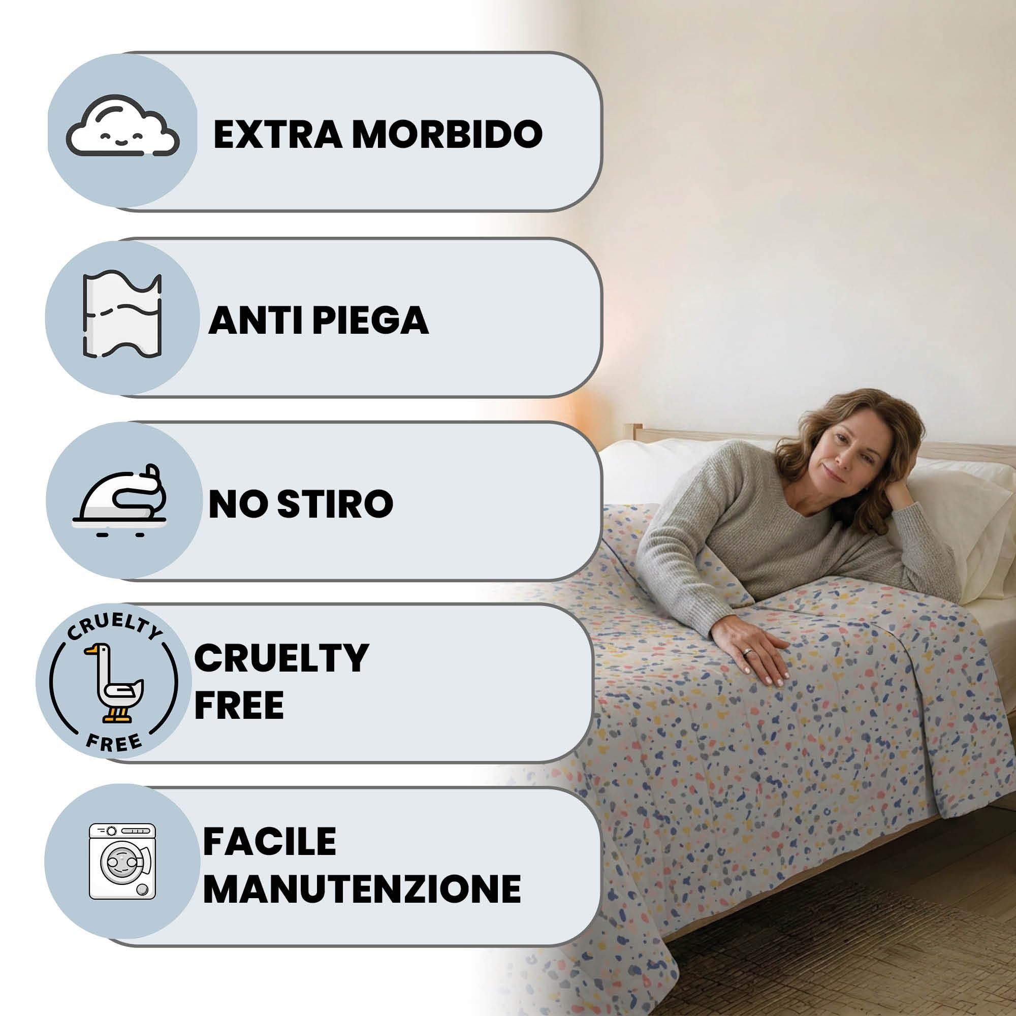 Italian Bed Linen Trapuntino Estivo Linea BASIC Made in Italy Copriletto Stampato in Morbida Microfibra - Trapunta Primavera Estate Mezza Stagione - Background, Matrimoniale 250x240cm