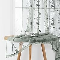 Vista 23 de HOMEIDEAS Cortinas traslúcidas amarillas de 84 pulgadas de largo, 2 paneles de cortinas bordadas con patrón floral amarillo y blanco, cortinas