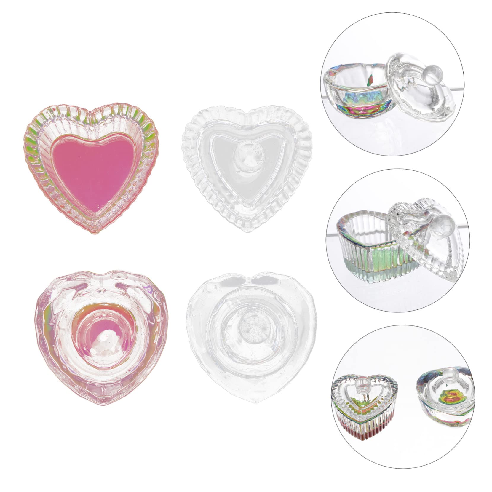 WOFASHPURET 2 Pack Nail Crystal Cups Glassware with Lid Nail Art Supplies Manicure Liquid Powder Holder Handpainted Dish