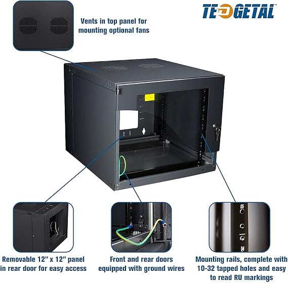 6U Wall Mount Rack Server Cabinet with Visual Glass Door, Home Network Cabinet with Locks, Cooling Fan, Server Rack for IT Equipment, A/V Devices, Office (6U)