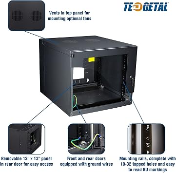 6U Wall Mount Rack Server Cabinet with Visual Glass Door, Home Network Cabinet with Locks, Cooling Fan, Server Rack for IT Equipment, A/V Devices, Office (6U)