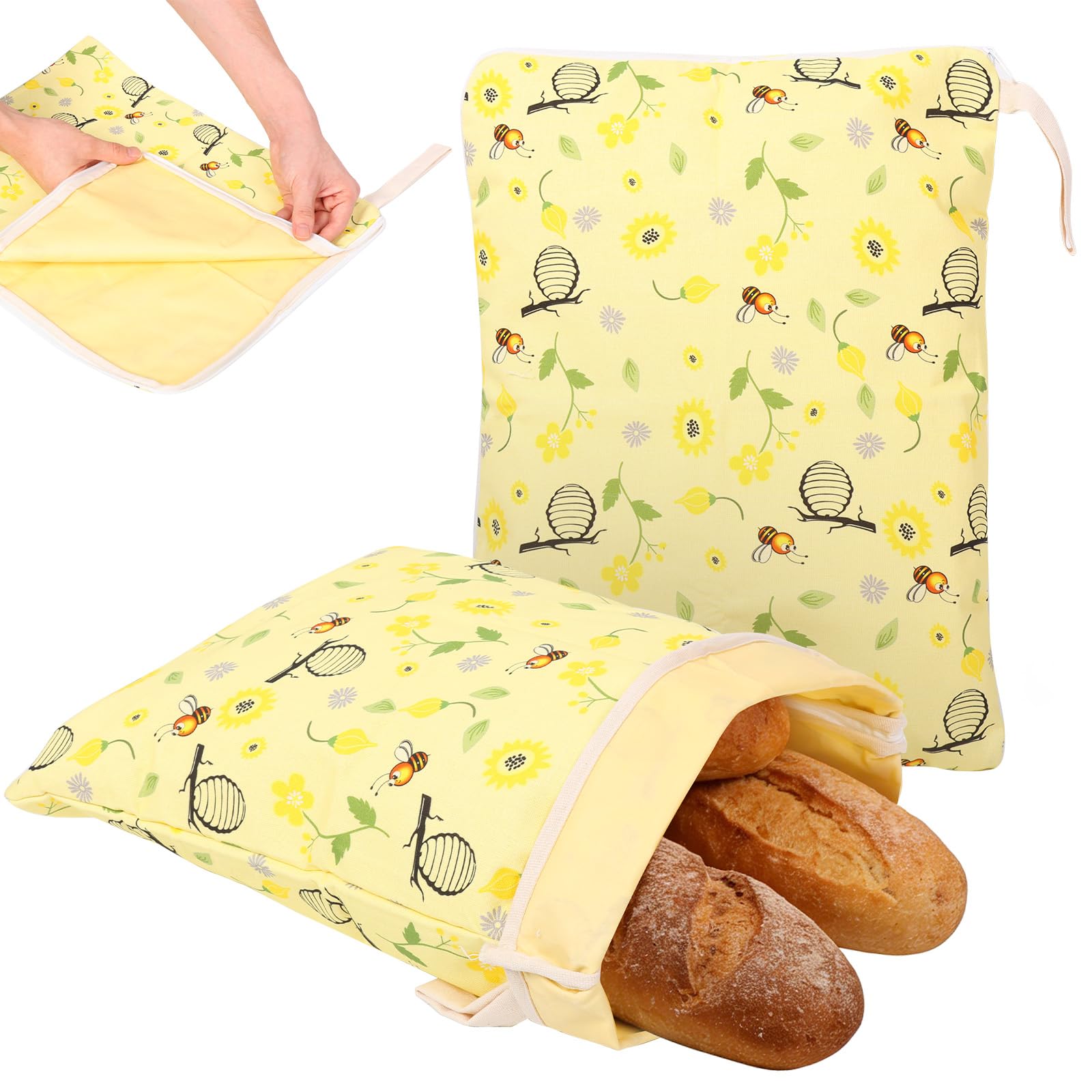 Guijzsltrg Bee 2Pack Reusable Swax Bread Bags For Freezer & Refrigerator 13X17inch Natural Organic Swax Sourdough Bread Storage Bags With Zipper Freshness Keeper For Homemade Bakery Essentials