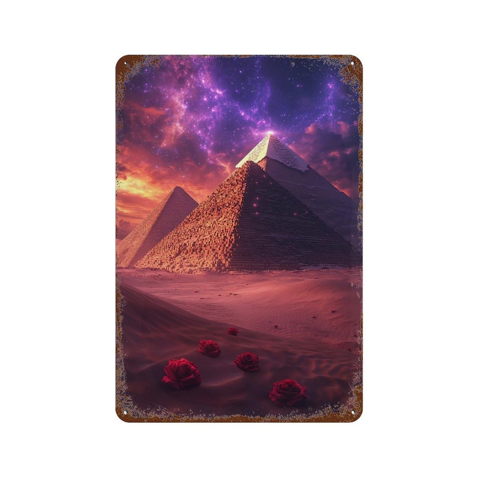 Pyramids in The Desert with Roses -1 11.8"x7.9" Vintage Metal Tin Sign, Industrial Home Decor for Farmhouse, Kitchen And Entryway Decor