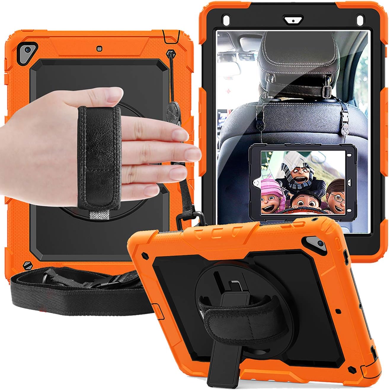 DuraSafe Cases for iPad 9.7 Inch 5/6 & Air 2 & PRO 9.7 [iPad 5th 6th Air 2nd Pro 9.7 ] A1893 A1954 A1822 A1823 A1474 A1475 A1476 A1566 A1567 A1673 Kick Stand Heavy Duty Rugged Case - Orange
