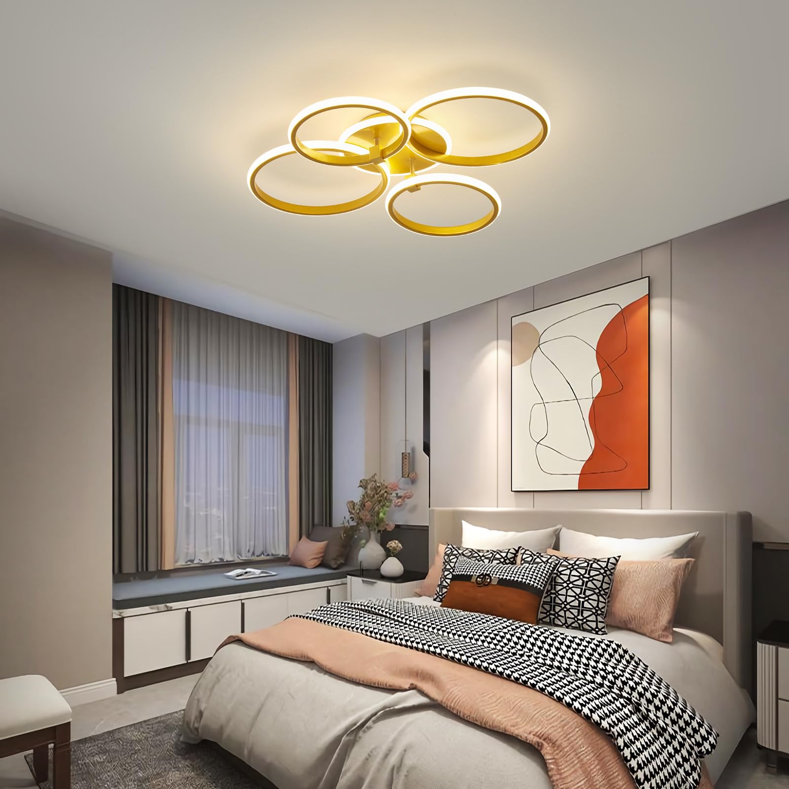 Comely Lamparas de Techo Moderno 36W, Plafon LED Techo Regulable | Con Mando a Distáncia, Luz de Techo Redonda Para Salón Dormitorio Cocina Habitación (69 * 58 * 9 CM), Dorado