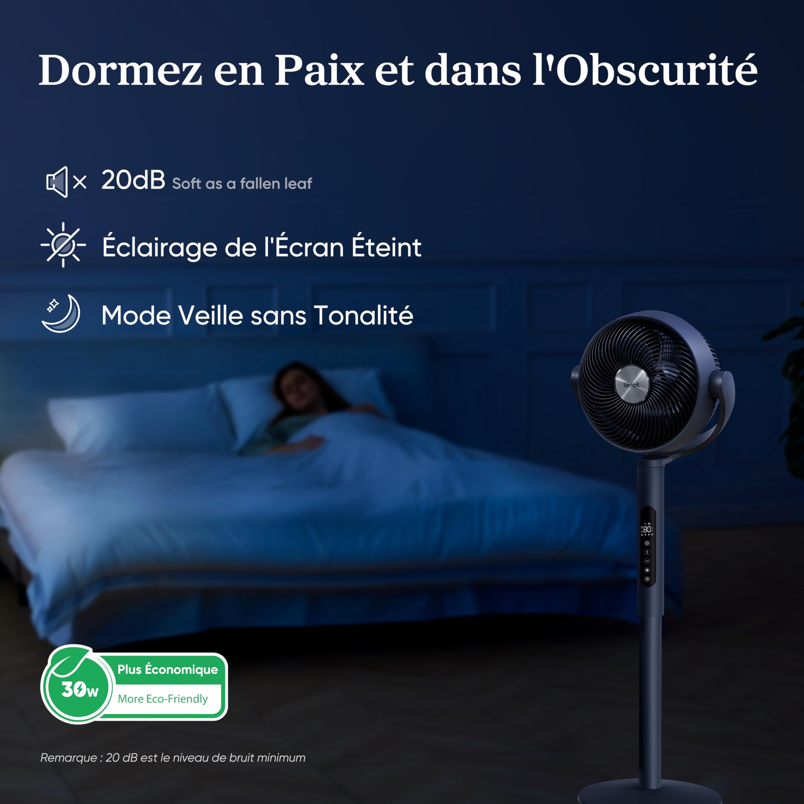 LEVOIT 20 dB, intelligenter Standventilator, DC-Motor, niedriger Stromverbrauch, mit WLAN, 4 Modi und 12 Windgeschwindigkeiten, 30 m Wind, 12 Stunden Timer, 90 ° + 120 ° Oszillation