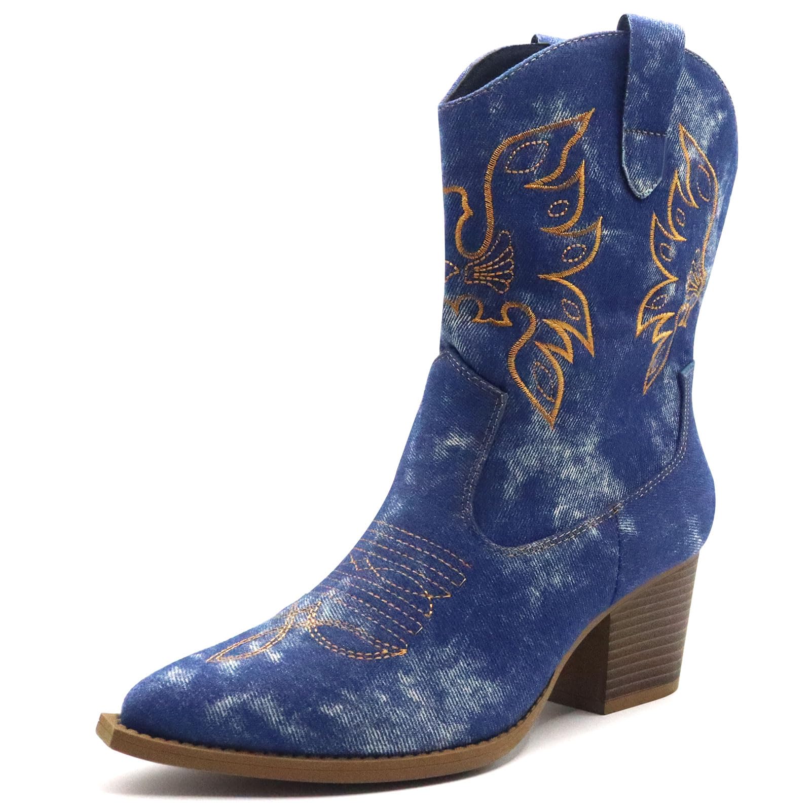 Cowboy Boots For Women Cowgirl Mid Calf Western Embroidered Boot MidChunky Block Heel Fashion Boots