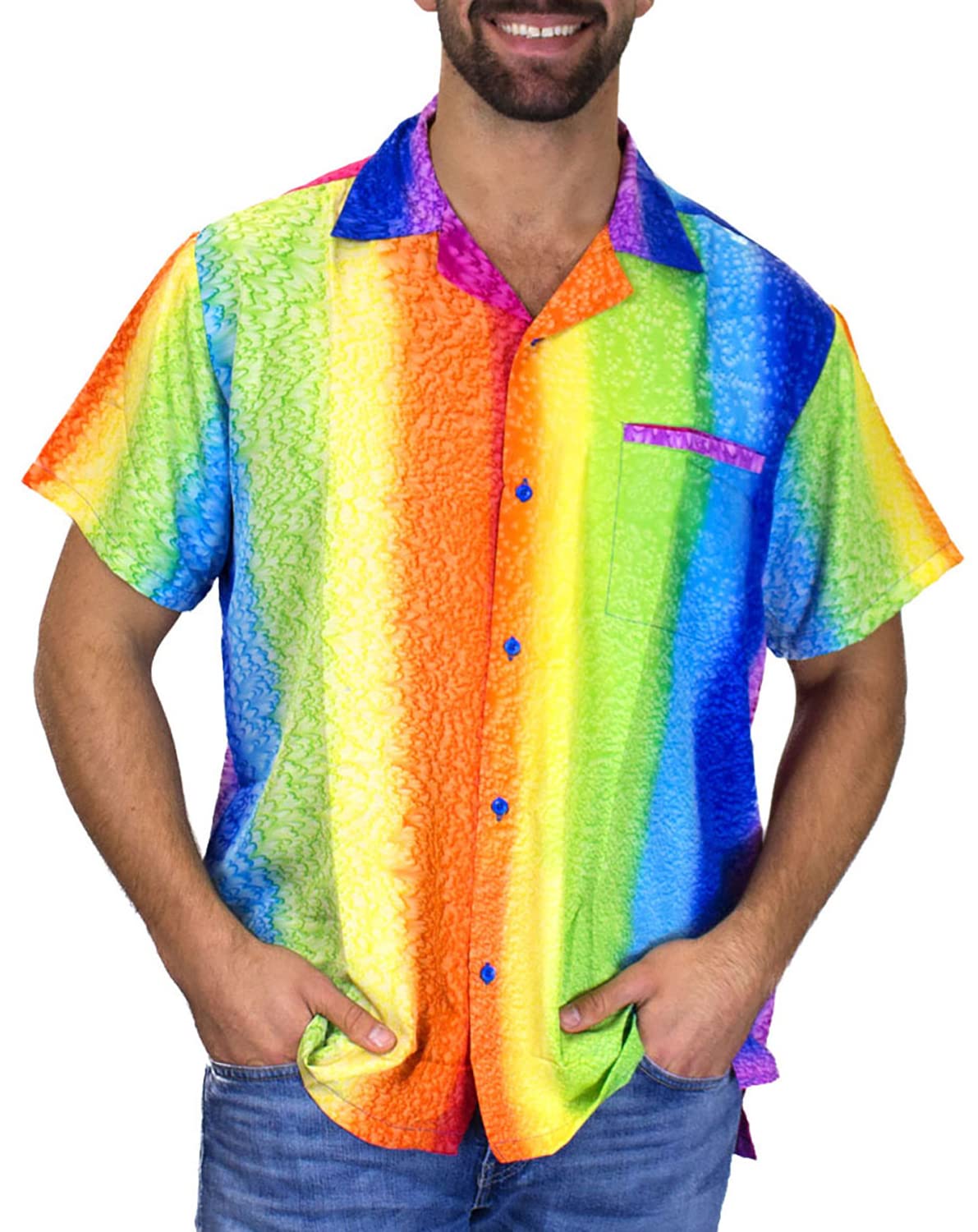 Funky Hawaiian Shirt | Men | XS-12XL | Short-Sleeve | Front-Pocket | Hawaiian-Print | Rainbow Unique | Horizontal and Vertical
