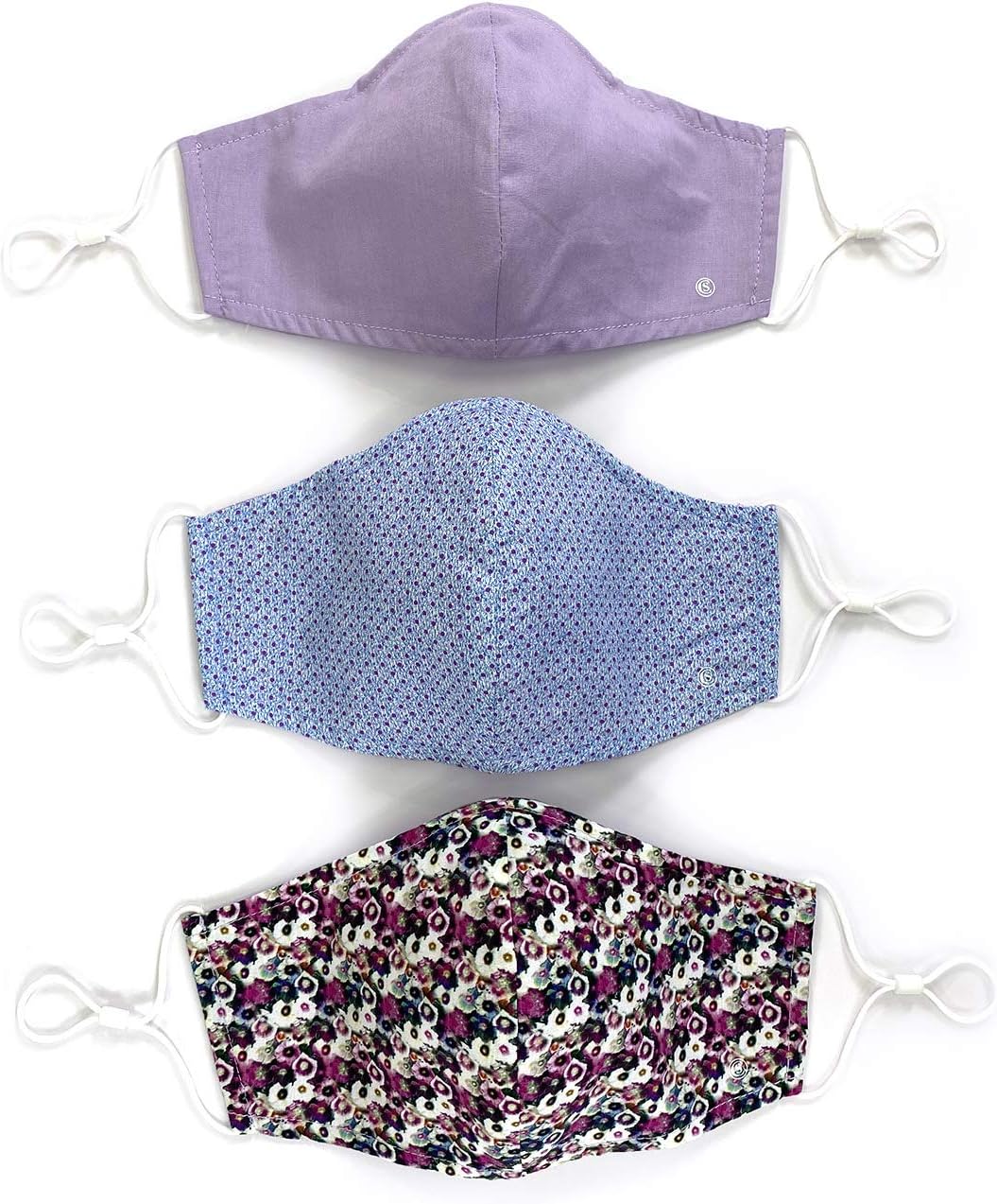 Con.Struct Face Mask, Face Mask 3-Pack Washable Unisex Cotton Cloth Face Mask (Lilac Floral)