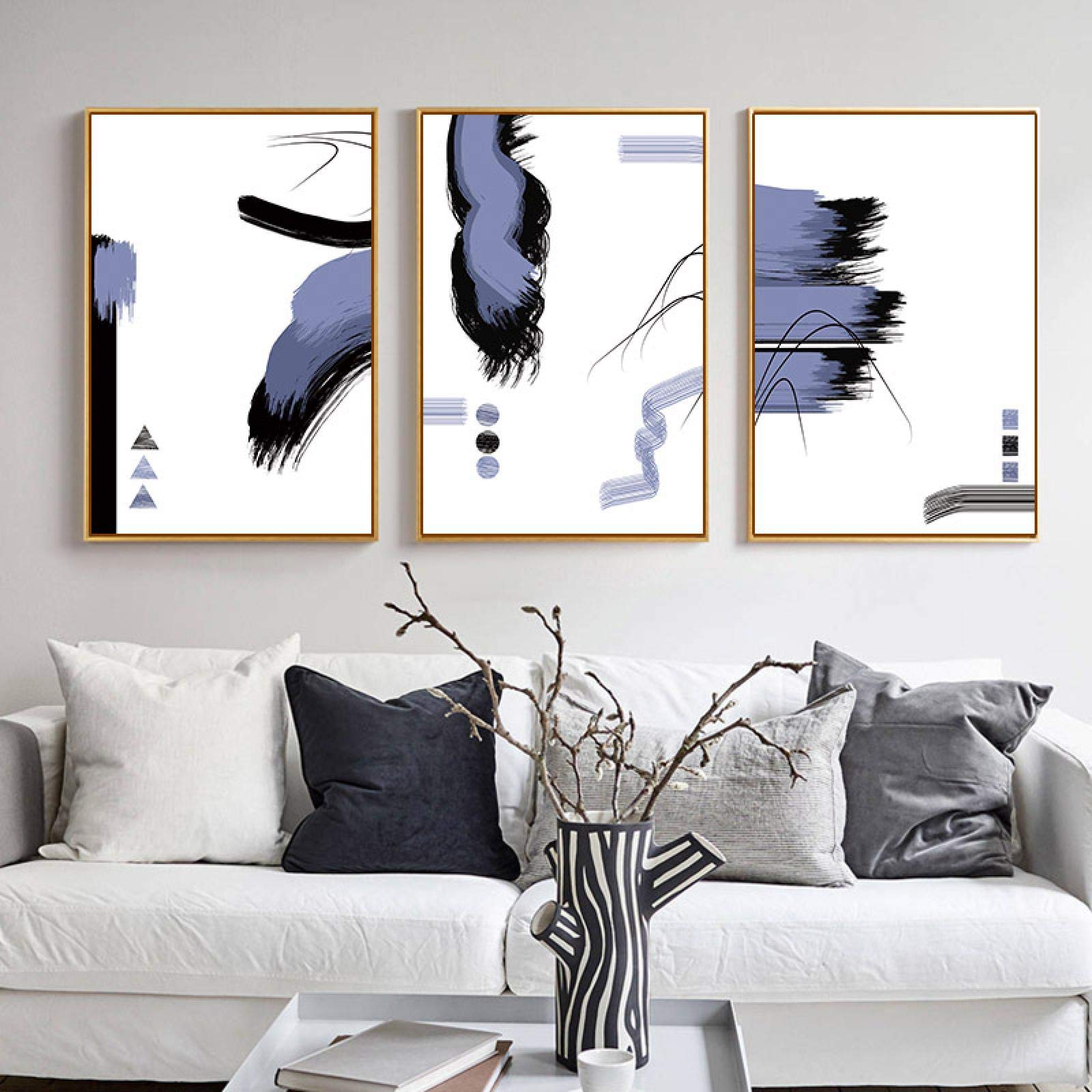 Toile peinture abstrait violet noir motif géométrique triptyque 40x60