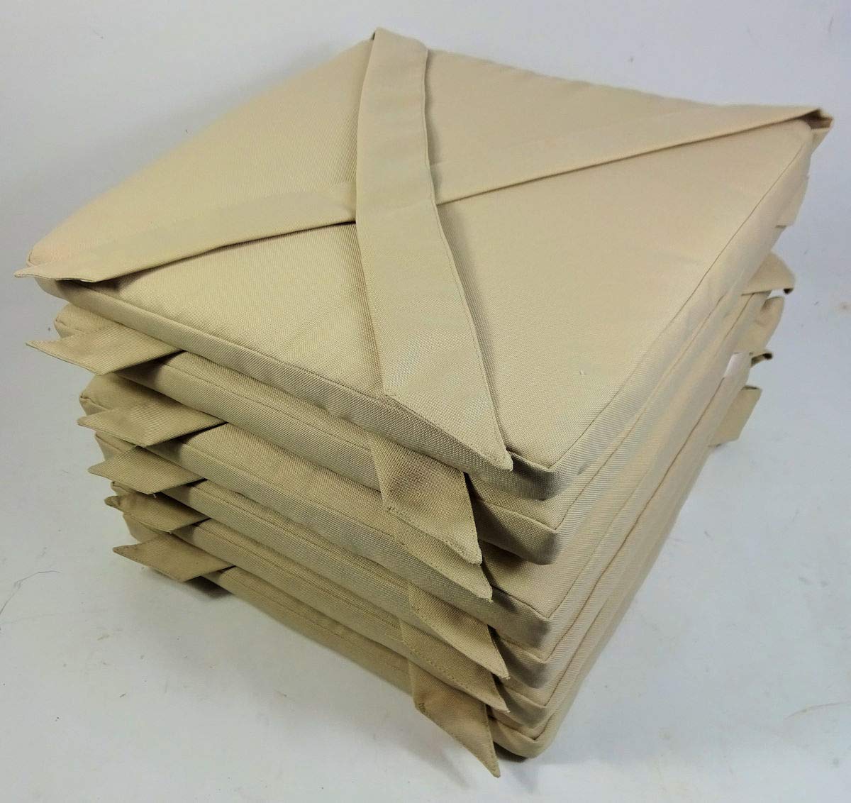 Rattani Set 6 x Stuhlkissen/Sitzkissen Marina Eckig mit Schleife 40 x 40 cm Dicke 5 cm, Fb. beige - Made in EU
